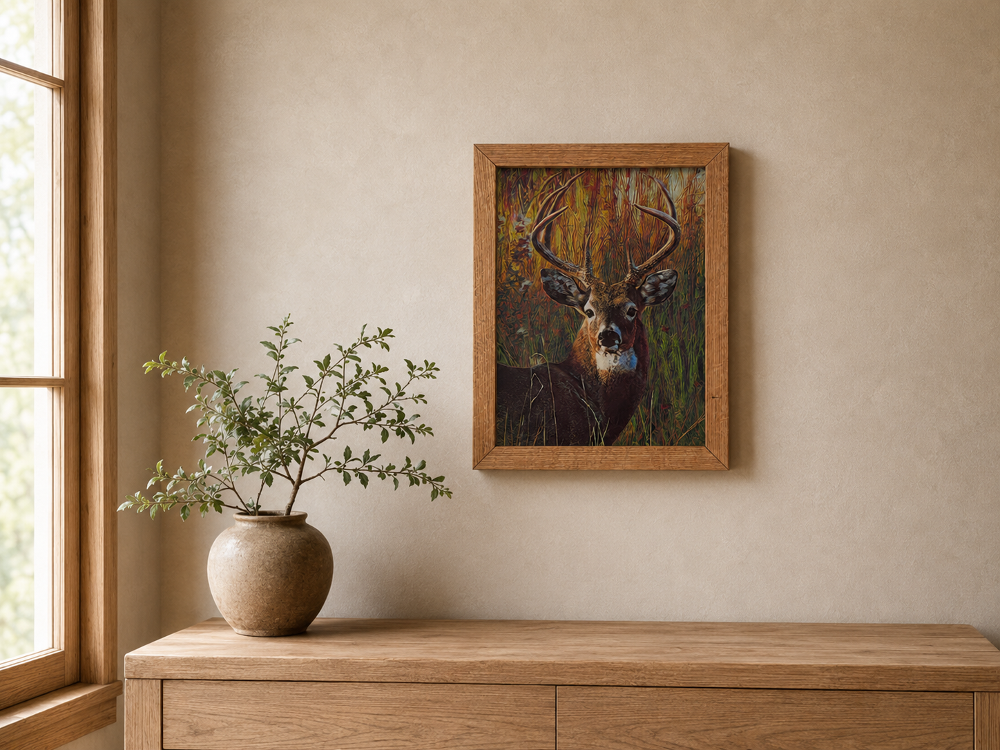 Majestic Buck Portrait II 3D lenticular artwork displayed at natural scale